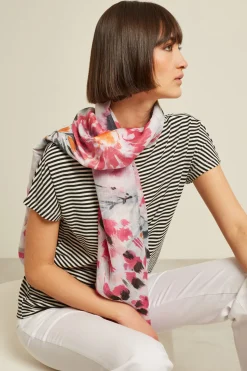 Stola a fantasia con nappine - Rosa Bianco