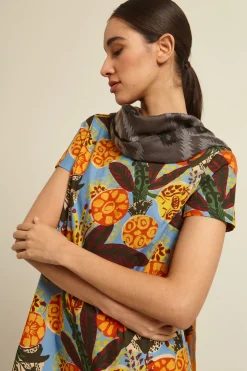 Stola con profili sfrangiati - Grigio Arancio Nero