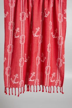Telo mare con frange - Rosso Bianco