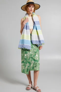 Telo mare con pon pon - Blu Azzurro Lime