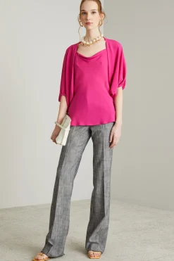Top con scollo drappeggiato - Fuxia