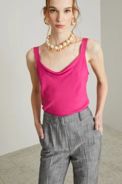 Top con scollo drappeggiato - Fuxia