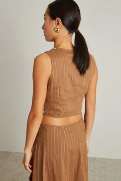 Top cropped gessato - Marrone