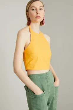Top cropped in popeline - Arancione