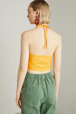 Top cropped in popeline - Arancione
