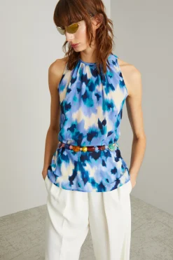 Top fluido a fantasia - Viola Turchese