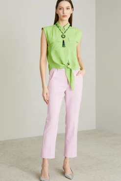 Top in crépe con nodo - Verde