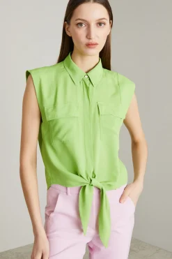 Top in crépe con nodo - Verde