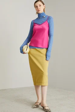 Top in enver satin con pizzo - Fuxia