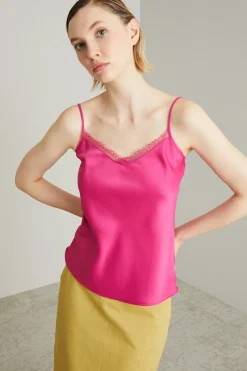 Top in enver satin con pizzo - Fuxia