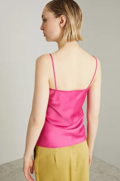 Top in enver satin con pizzo - Fuxia