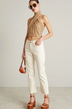 Top incrociato in misto lino - Beige