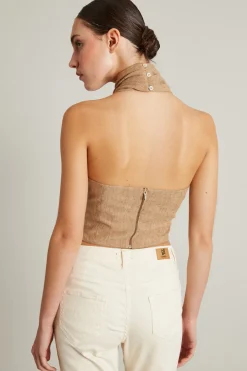 Top incrociato in misto lino - Beige