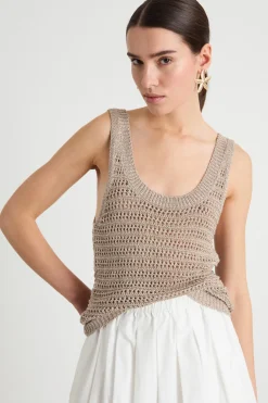 Top a canotta in maglia - Beige