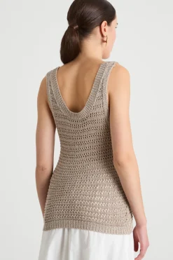Top a canotta in maglia - Beige