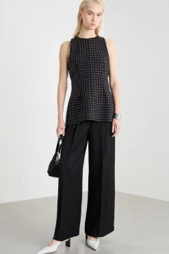 Top aderente con strass - Nero