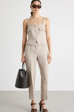 Top aderente con zip - Beige