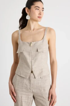 Top aderente con zip - Beige