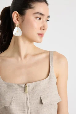 Top aderente con zip - Beige