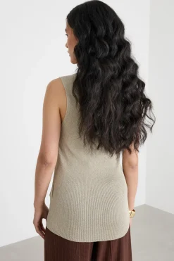 Top aderente in maglia laminata - Beige