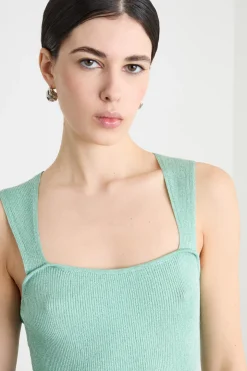 Top aderente in maglia laminata - Verde