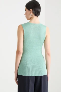 Top aderente in maglia laminata - Verde