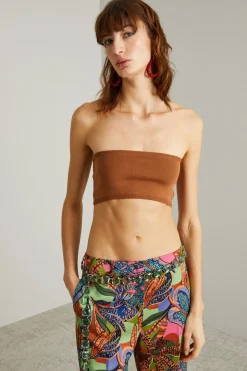 Top a fascia in maglia - Cuoio
