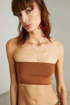 Top a fascia in maglia - Cuoio