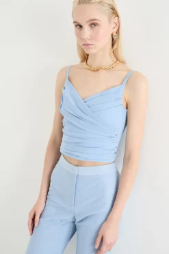 Top arricciato aderente - Azzurro