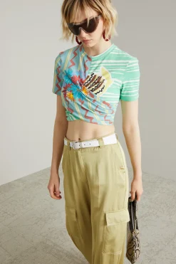 Top arricciato con stampa - Verde Azzurro