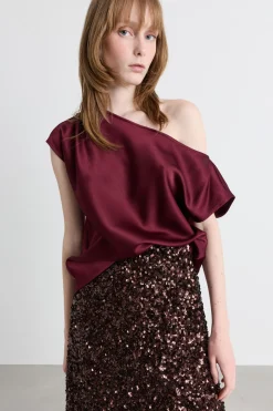 Top asimmetrico con drappeggio - Bordeaux