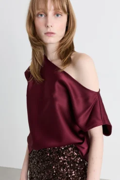 Top asimmetrico con drappeggio - Bordeaux