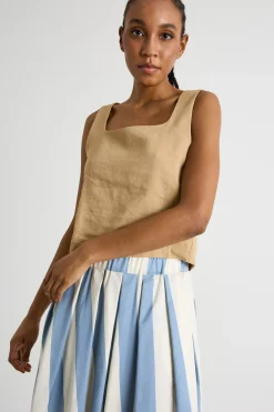 Top boxy con scollo squadrato - Cammello