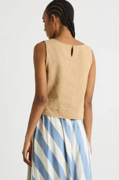 Top boxy con scollo squadrato - Cammello