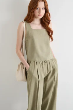 Top boxy con scollo squadrato - Verde