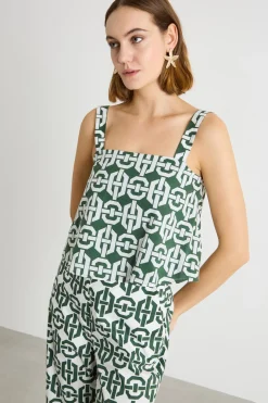 Top boxy in mussola - Verde Bianco