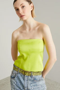 Top bustier con piume - Verde Acido