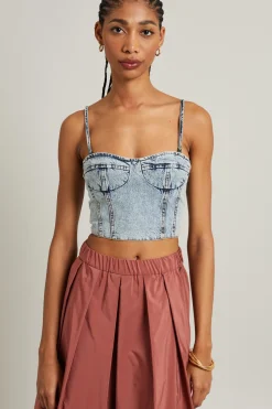 Top bustier in denim - Azzurro Denim