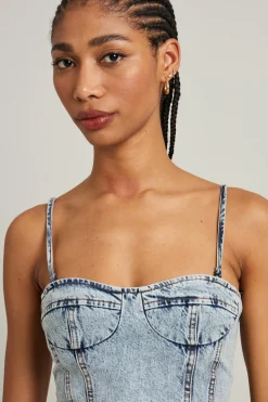Top bustier in denim - Azzurro Denim