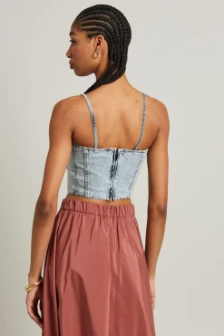 Top bustier in denim - Azzurro Denim