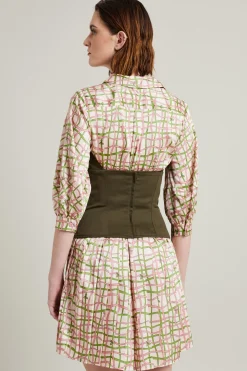 Top bustier in gabardina di cotone - Verde Kaki
