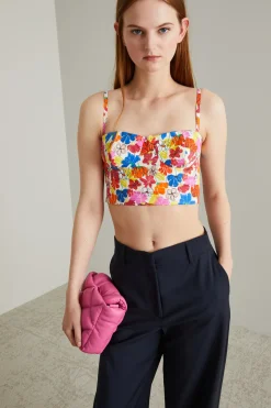 Top bustier in popeline - Bianco Arancio Azzurro Giallo