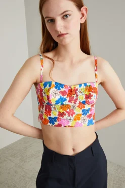 Top bustier in popeline - Bianco Arancio Azzurro Giallo
