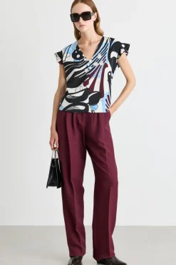 Top con balze - Bianco Nero Bordeaux