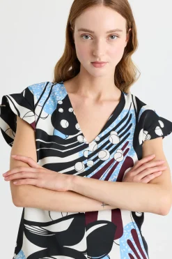 Top con balze - Bianco Nero Bordeaux
