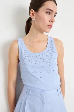 Top con cristalli cabochon - Azzurro