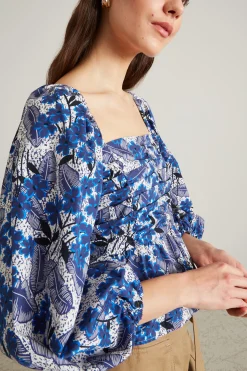 Top con maniche a sbuffo - Blu