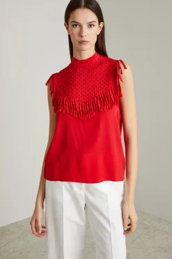 Top con motivo intrecciato - Rosso