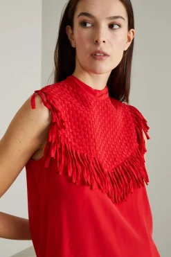 Top con motivo intrecciato - Rosso
