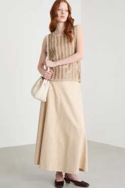 Top con paillettes - Beige Cammello